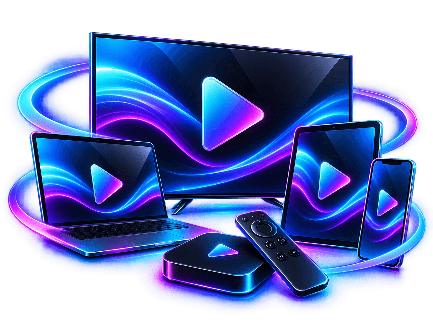 IPTV Smarters Pro sur téléviseur, ordinateur portable, tablette, smartphone et box TV avec sa télécommande